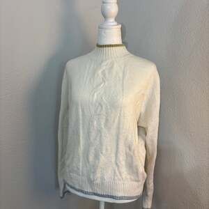 POPSUGAR Off White Mock Neck Sequin Cable Knit Sweater